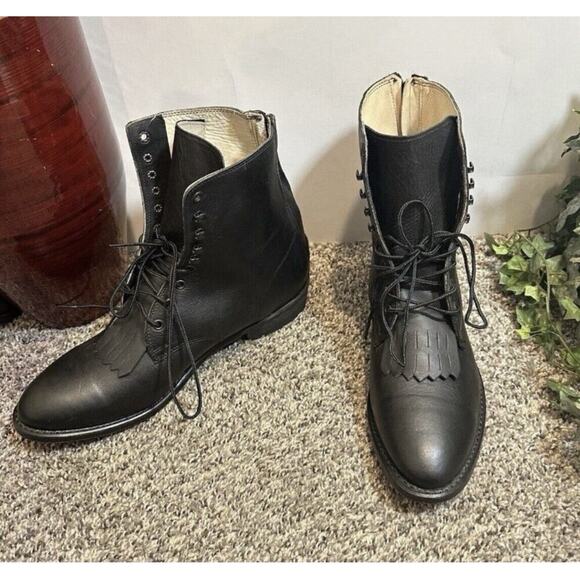 VTG Durango DB1730X Kiltie Western Boots Black Leather 9.5 D Back Heel Zip NEW main image 4